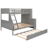 Twin over Full Bunk Bed with Trundle and Shelves, can be Separated into Three Separate Platform Beds, Gray - Home Elegance USA