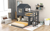 Wooden Twin Over Full Bunk Bed, Loft Bed with Playhouse, Farmhouse, Ladder and Guardrails , Gray( old sku: LP000027AAN ) - Home Elegance USA