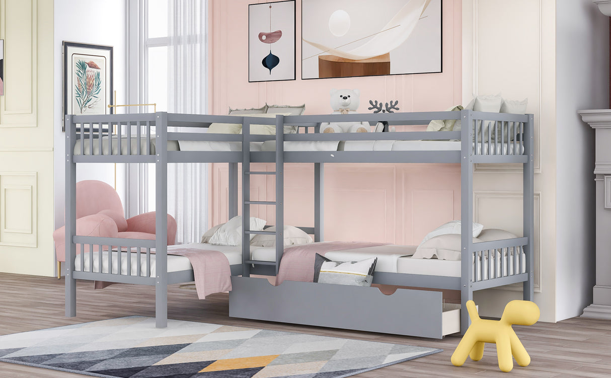 Twin L-Shaped Bunk bed with Drawers-Gray(OLD SKU :LP000038AAE) - Home Elegance USA