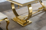 Modern Rectangular White Marble Dining Table, 0.71" Thick Marble Top, Double U-Shape Stainless Steel Base with Gold Mirrored Finish - Home Elegance USA