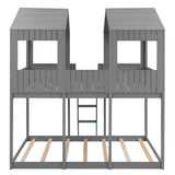 Full Over Full WoodBunk Bed with Roof, Window, Guardrail, Ladder (Gray)( old sku: LP000031AAN ) - Home Elegance USA