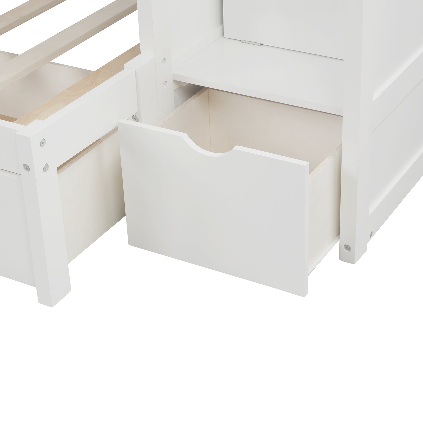 Twin over Full/Twin Bunk Bed, Convertible Bottom Bed, Storage Shelves and Drawers, White - Home Elegance USA