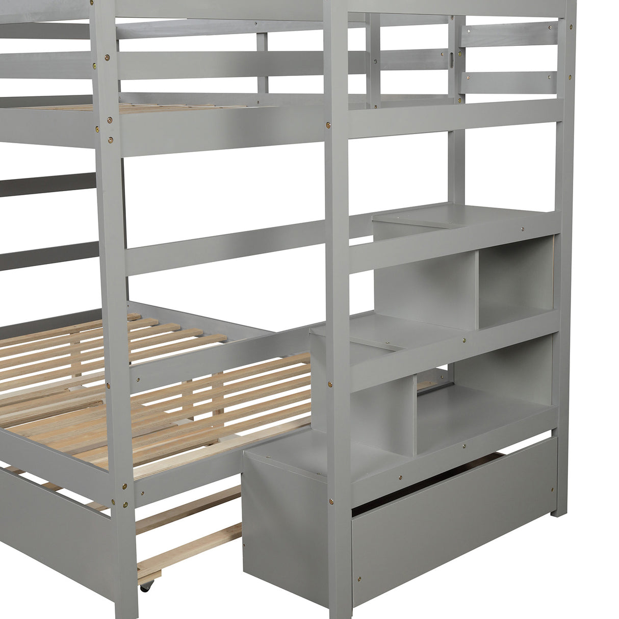 Full over Full Bunk Bed with Twin Size Trundle (Gray)(OLD SKU :LP000033AAE) - Home Elegance USA