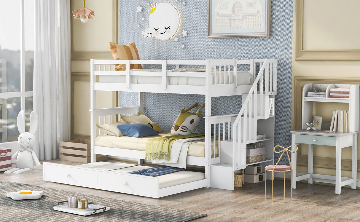 Stairway Twin-Over-Twin Bunk Bed with Twin size Trundle for Bedroom, Dorm, Adults, White( old sku: LP000209AAK ) - Home Elegance USA