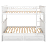 Full over Full Bunk Bed with Drawers, Convertible Beds, White(OLD SKU:SM000241AAK) - Home Elegance USA