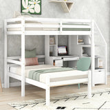 Twin Size Loft Bed with a Stand-alone Bed, Storage Staircase, Desk, Shelves and Drawers, White - Home Elegance USA