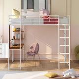 Full Size Metal Loft Bed with 2 Shelves and one Desk ,White (Old SKU: LP000191AAK )