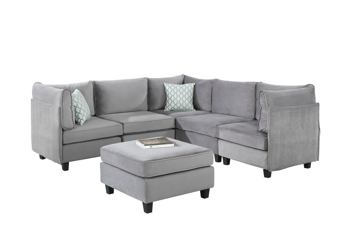 Zelmira Gray Velvet 6Pc Modular Sectional Sofa - Home Elegance USA