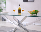 Modern Tempered Glass Top Dining Table, Silver Mirrored Finish - Home Elegance USA