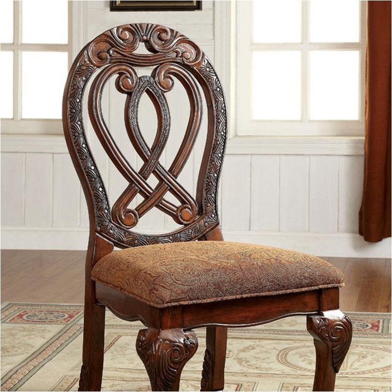 Formal Majestic Traditional Dining Chairs Cherry Solid wood Fabric Seat Intricate Carved Details Set of 2 Side Chairs - Home Elegance USA