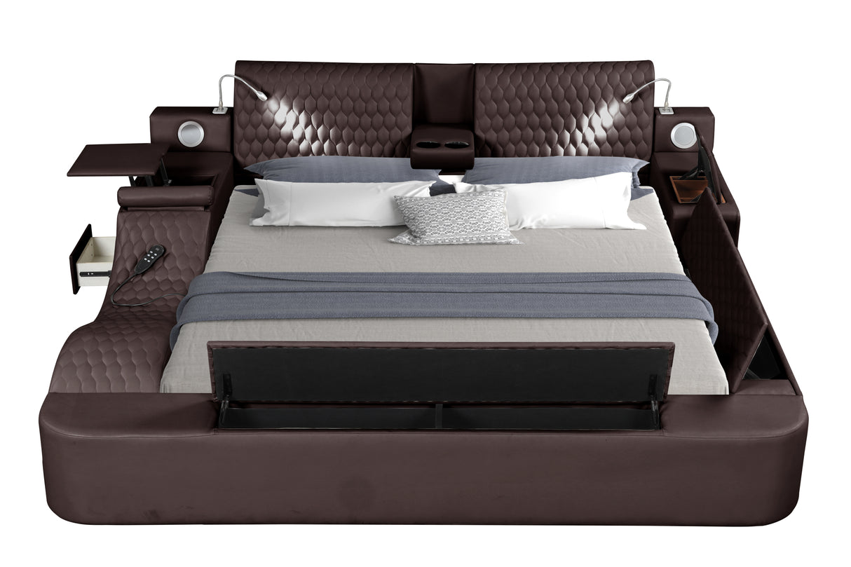 Zoya Smart Multifunctional Queen Size Bed Made with Wood in Brown - Home Elegance USA