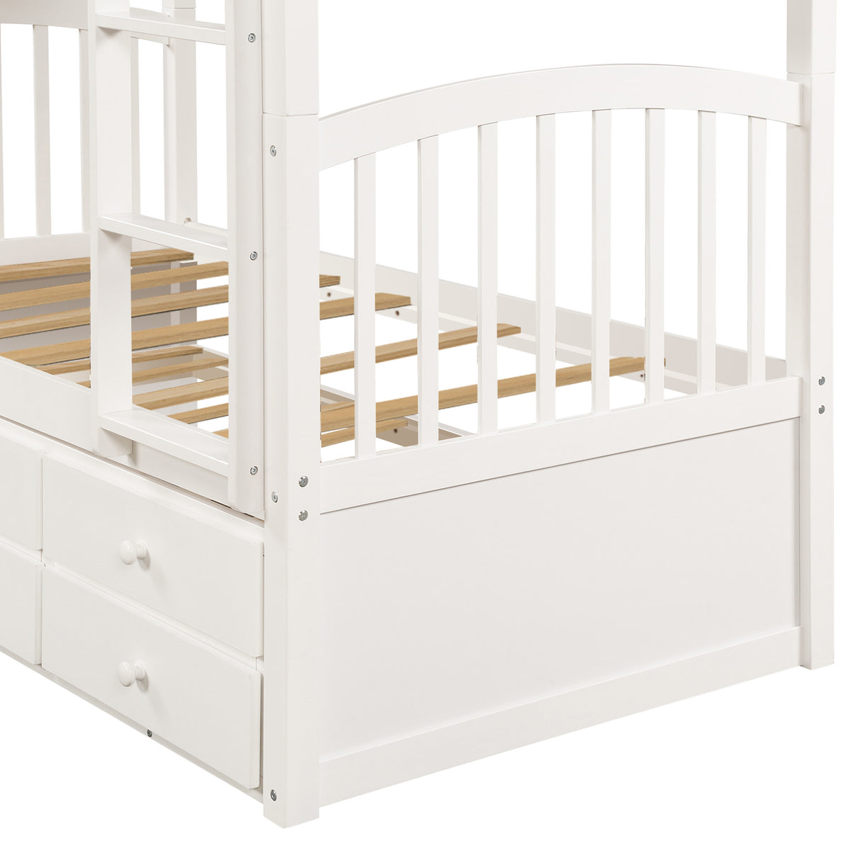 Twin Bunk Bed with Ladder, Safety Rail, Twin Trundle Bed with 3 Drawers for Teens Bedroom, Guest Room Furniture(White)(OLD SKU :LP000071AAK） - Home Elegance USA