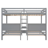 Full XL over Twin&Twin Bunk Bed with Built-in Four Shelves and Ladder,Gray - Home Elegance USA