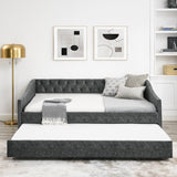 Full Size Daybed with Twin Size Trundle Upholstered Tufted Sofa Bed, with Button on Back and Copper Nail on Waved Shape Arms,Grey (80.5"x55.5"x27.5") Home Elegance USA