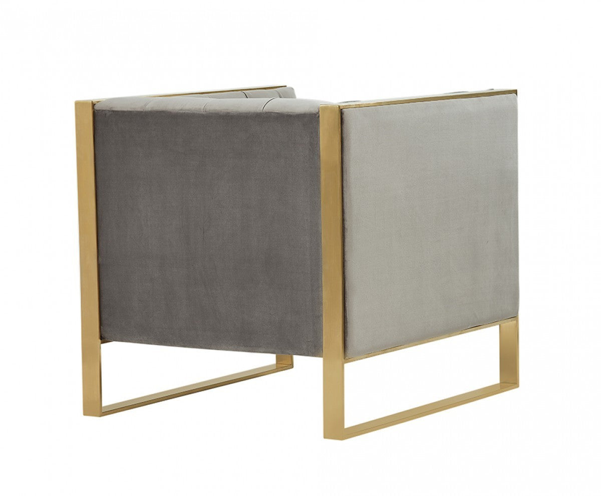 Divani Casa Carlos Modern Grey Velvet & Gold Accent Chair - Home Elegance USA