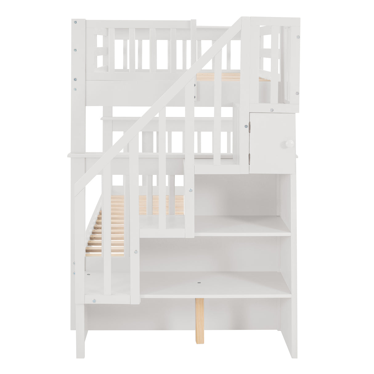 Stairway Twin-Over-Twin Bunk Bed with Twin size Trundle for Bedroom, Dorm, Adults, White( old sku: LP000209AAK ) - Home Elegance USA