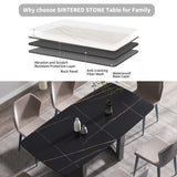 70.87"Modern artificial stone black curved black metal leg dining table-can accommodate 6-8 people - Home Elegance USA