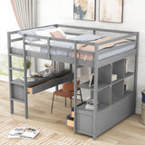 Full Size Loft Bed with Built-in Desk with Two Drawers, and Storage Shelves and Drawers,Gray - Home Elegance USA