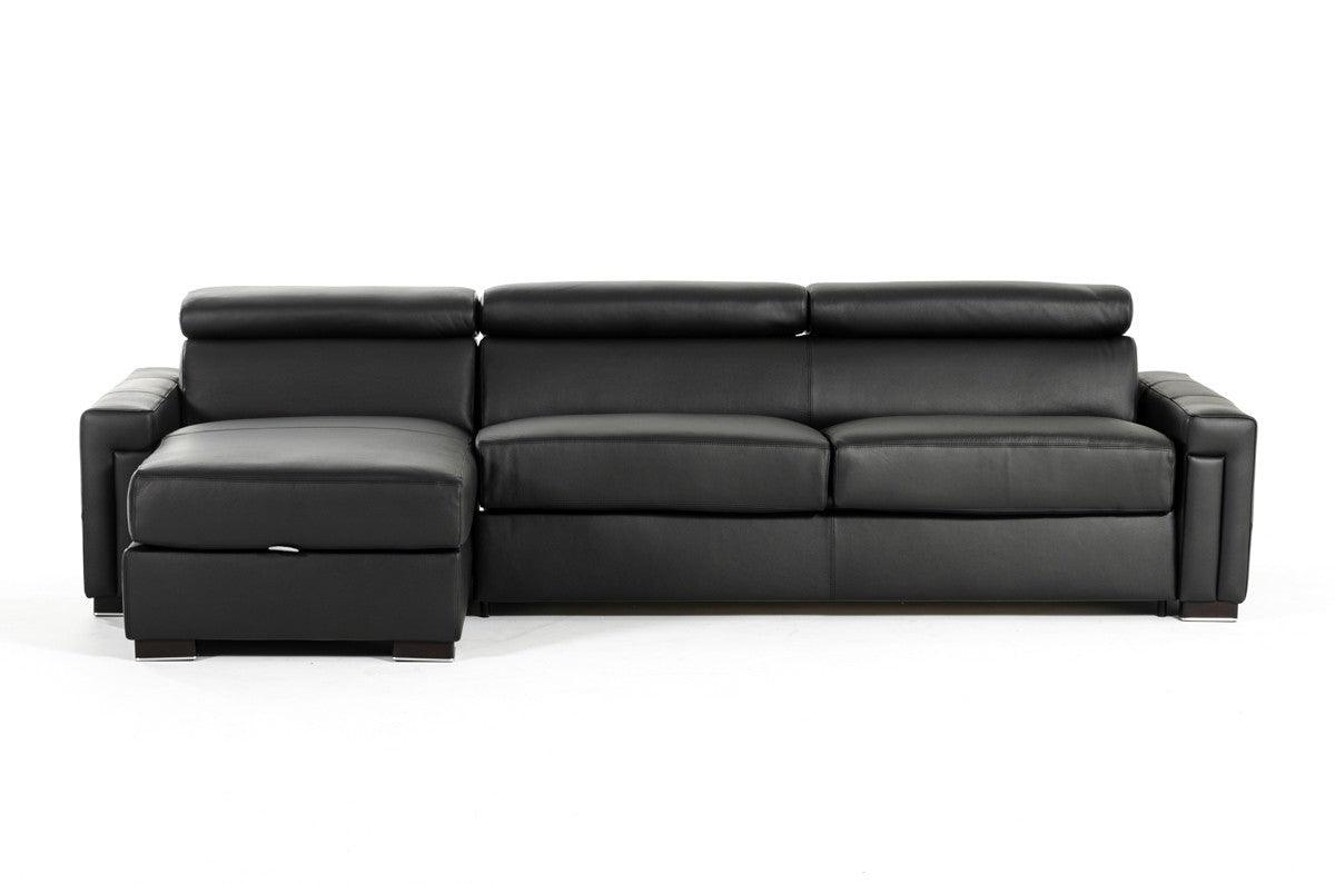 Vig Furniture - Estro Salotti Sacha Modern Black Leather Reversible Sofa Bed Sectional W- Storage - Vgntsacha-Blk