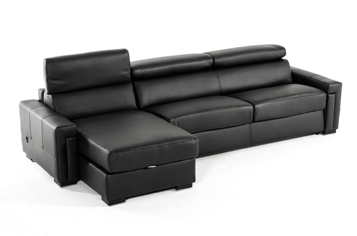 Vig Furniture - Estro Salotti Sacha Modern Black Leather Reversible Sofa Bed Sectional W- Storage - Vgntsacha-Blk