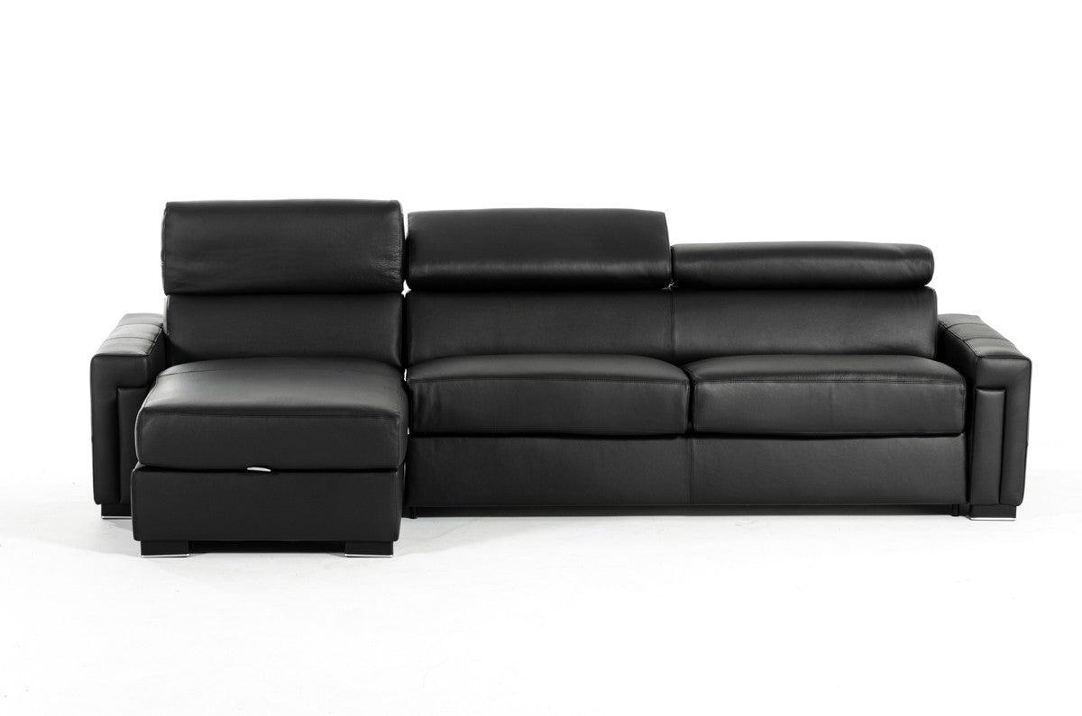 Vig Furniture - Estro Salotti Sacha Modern Black Leather Reversible Sofa Bed Sectional W- Storage - Vgntsacha-Blk