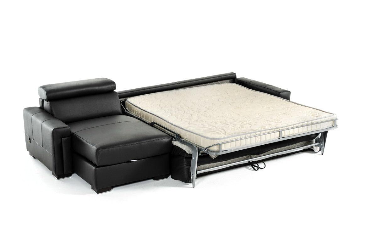 Vig Furniture - Estro Salotti Sacha Modern Black Leather Reversible Sofa Bed Sectional W- Storage - Vgntsacha-Blk