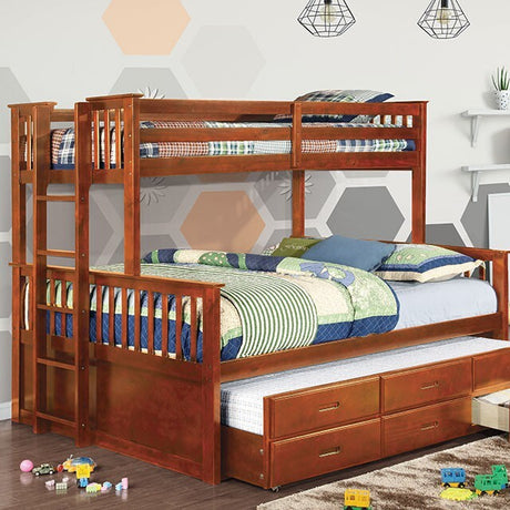 Furniture of America Kids Beds Bunk Bed CM-BK458Q-OAK-BED+TR - Home Elegance USA