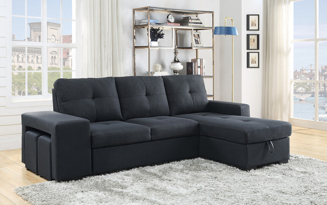 Lucas Dark Gray Linen Sleeper Sectional Sofa with Reversible Storage Chaise - Home Elegance USA