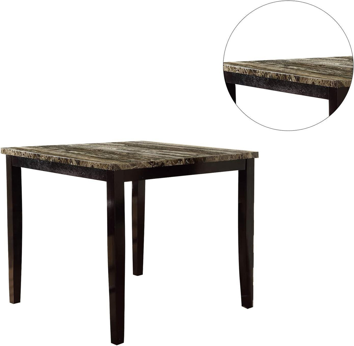 Contemporary Counter Height Dining 5pc Set Table w 4x Chairs Brown Finish Birch Faux Marble Table Top Tufted Chairs Cushions Kitchen Dining Room Furniture Dinette - Home Elegance USA