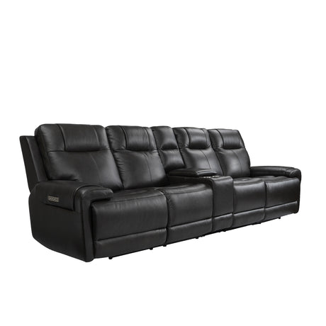 Trevor Triple 4 Seats Power Sofa With Console | Genuine Leather | Lumbar Support | Adjustable Headrest | USB & Type C Charge Port | Middle Armless Chair are Stationary - Home Elegance USA