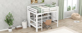 Full Size Loft Bed with Multifunction Shelves and Under-bed Desk, White - Home Elegance USA