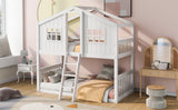 Twin Over Twin House Bunk Bed With Ladder, Wood Bed-White - Home Elegance USA