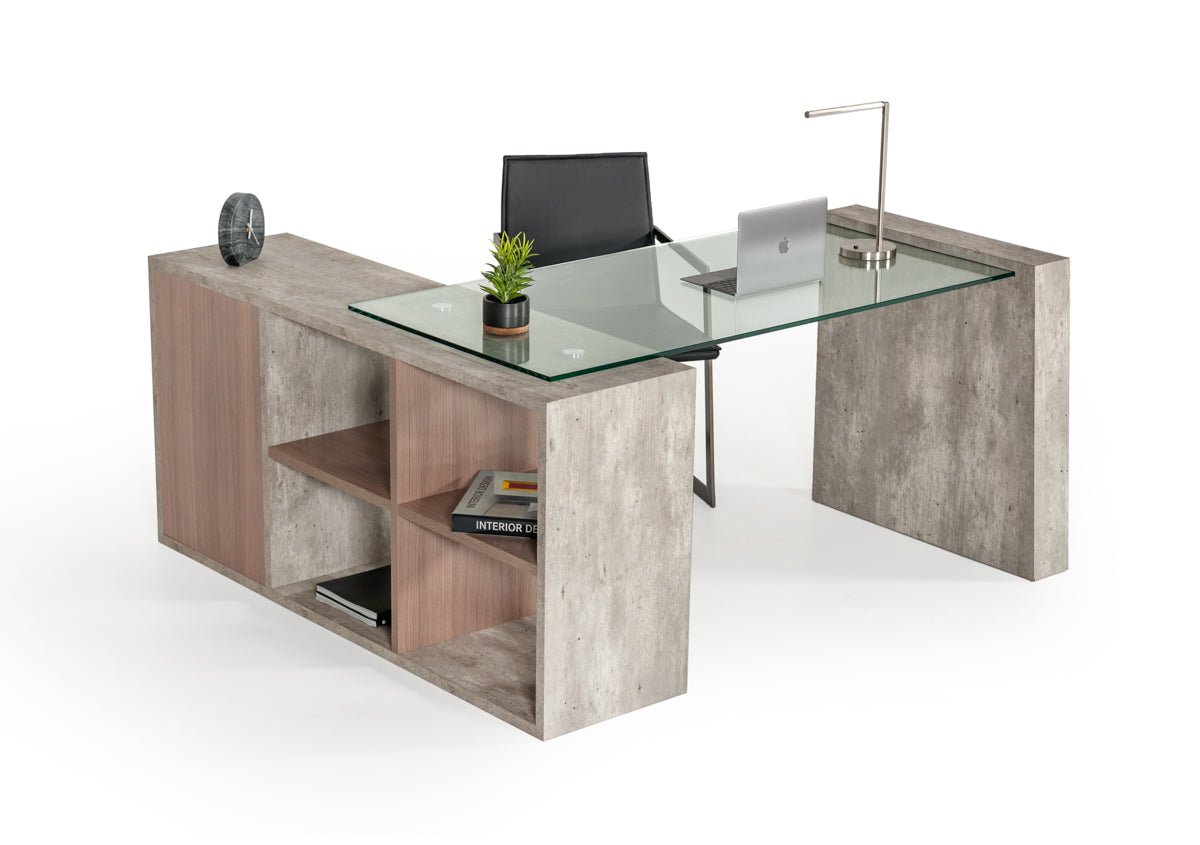 Vig Furniture Nova Domus Boston Modern Glass & Faux Concrete Desk