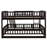 Bunk Bed with Slide,Full Over Full Low Bunk Bed with Fence and Ladder for Toddler Kids Teens Espresso