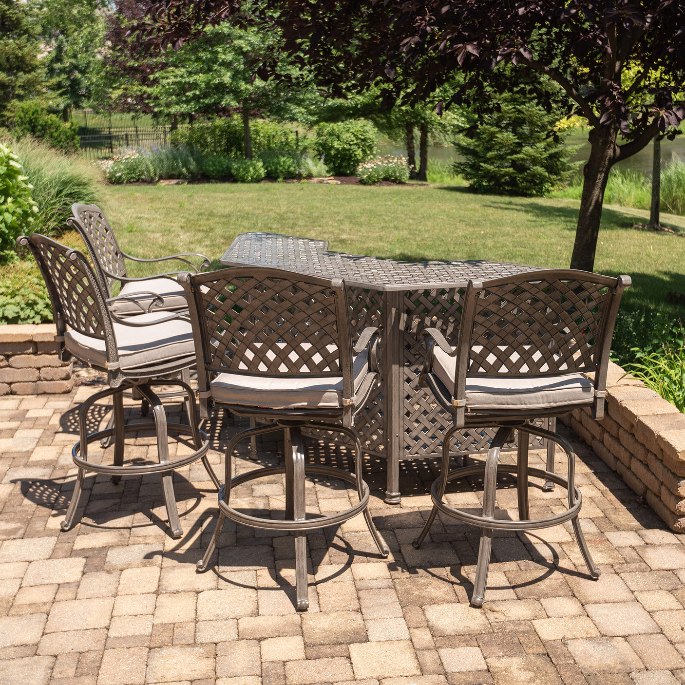 5 Piece Cast Aluminum Bar Set With Cushion