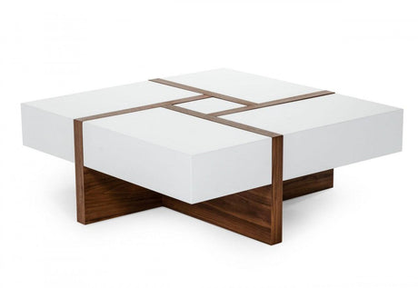 Vig Furniture - Modrest Makai Modern White & Walnut Square Coffee Table - Vgbble624E-Whtwal