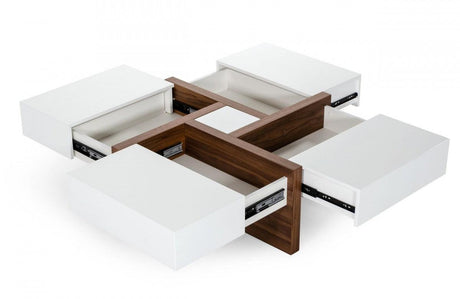 Vig Furniture - Modrest Makai Modern White & Walnut Square Coffee Table - Vgbble624E-Whtwal