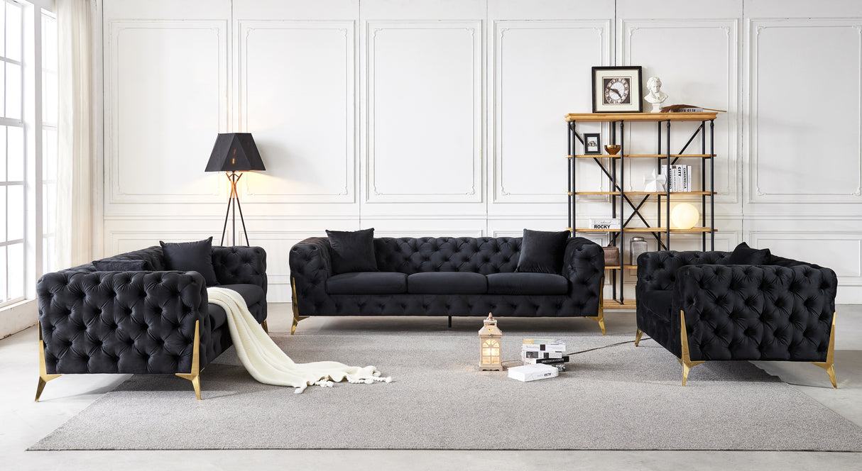 Black Elegant Velvet Living Room Armchair, Upholstered Armchair - Home Elegance USA