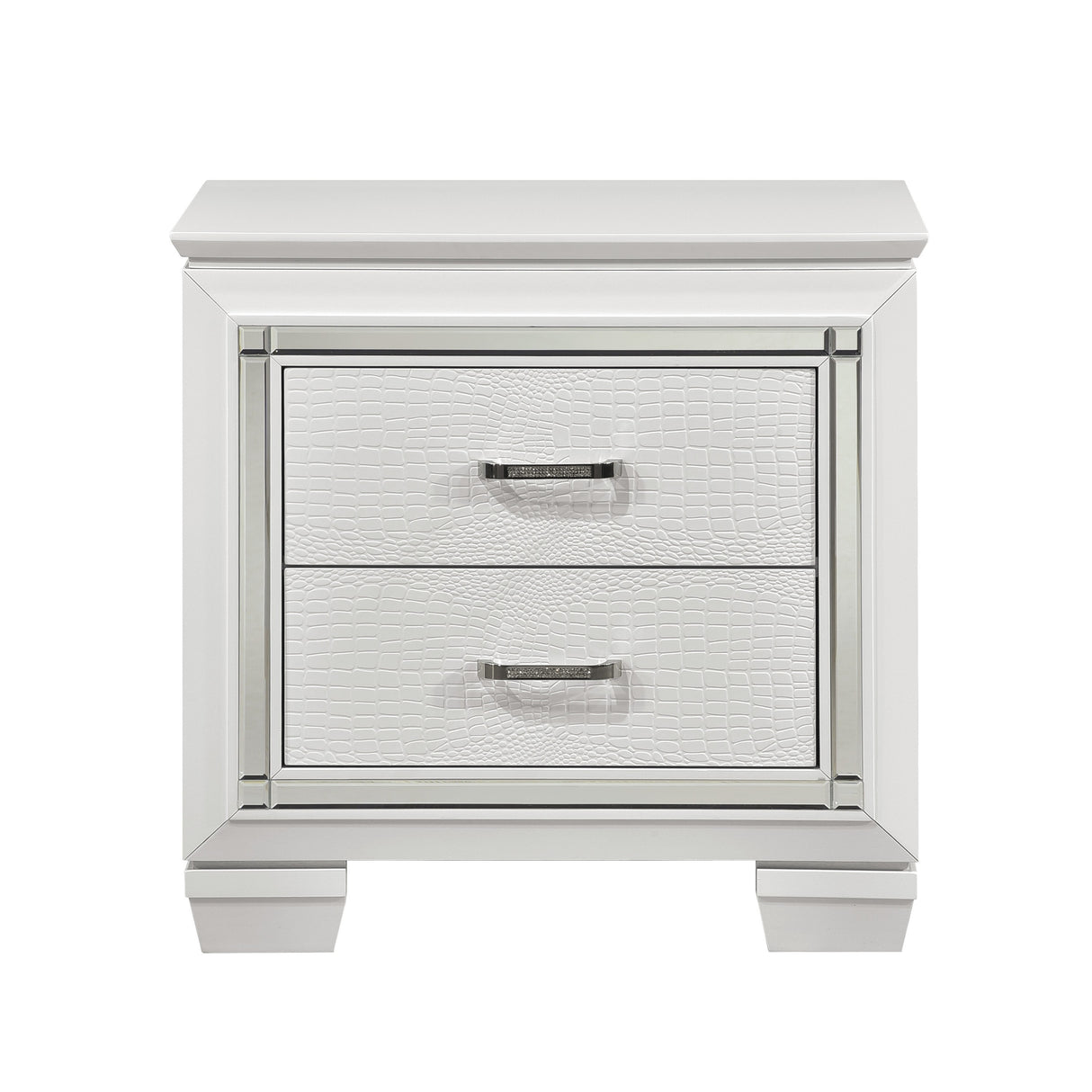 Glamorous Design Bedroom Furniture 1pc Nightstand of 2x Drawers White Finish Faux Alligator Embossed Textured Fronts - Home Elegance USA