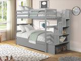 Bunk Beds Twin over Twin Stairway Storage function  Gray - Home Elegance USA