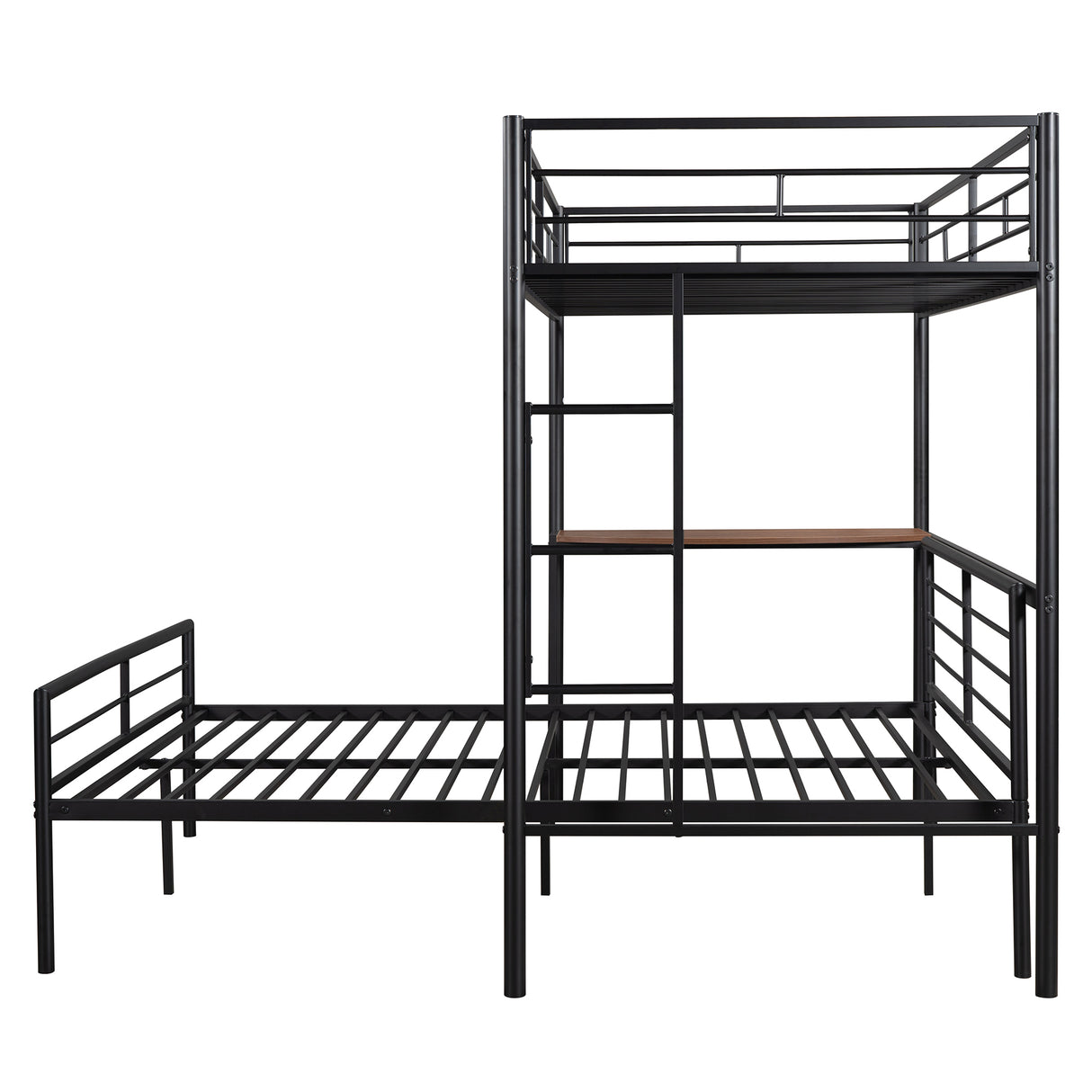 Twin Over Full Metal Bunk Bed with Desk, Ladder and Quality Slats for Bedroom, Metallic Black（OLD SKU :LP000092AAB） - Home Elegance USA