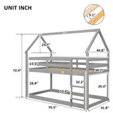 Twin over Twin Loft Bed with Roof Design, Safety Guardrail, Ladder, Grey - Home Elegance USA