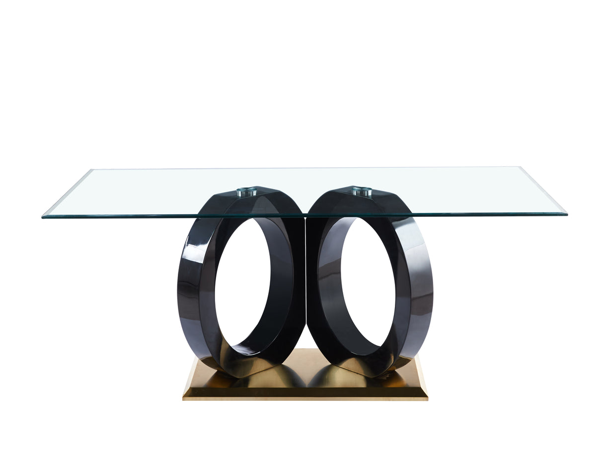 Modern Design Tempered Glass Dining Table with Black MDF Middle Support and Stainless Steel Base - Home Elegance USA