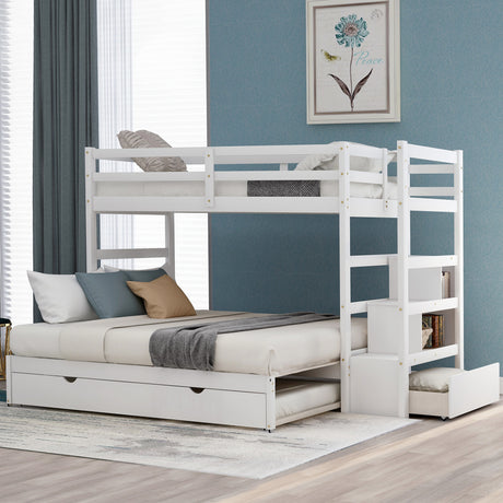 Twin over Twin/King (Irregular King Size) Bunk Bed with Twin Size Trundle, Extendable Bunk Bed   (White)(OLD SKU :LP000032AAK) - Home Elegance USA