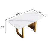 63"Modern artificial stone white curved golden metal leg dining table -6 people - Home Elegance USA
