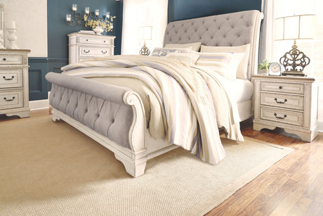 Realyn - Two-tone - 8 Pc. - Dresser, Mirror, Chest, King Upholstered Sleigh Bed, 2 Nightstands - Home Elegance USA