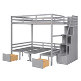 Full over Full Size Bunk Bed with staircase,the Down Bed can be Convertible to Seats and Table Set,Grey - Home Elegance USA