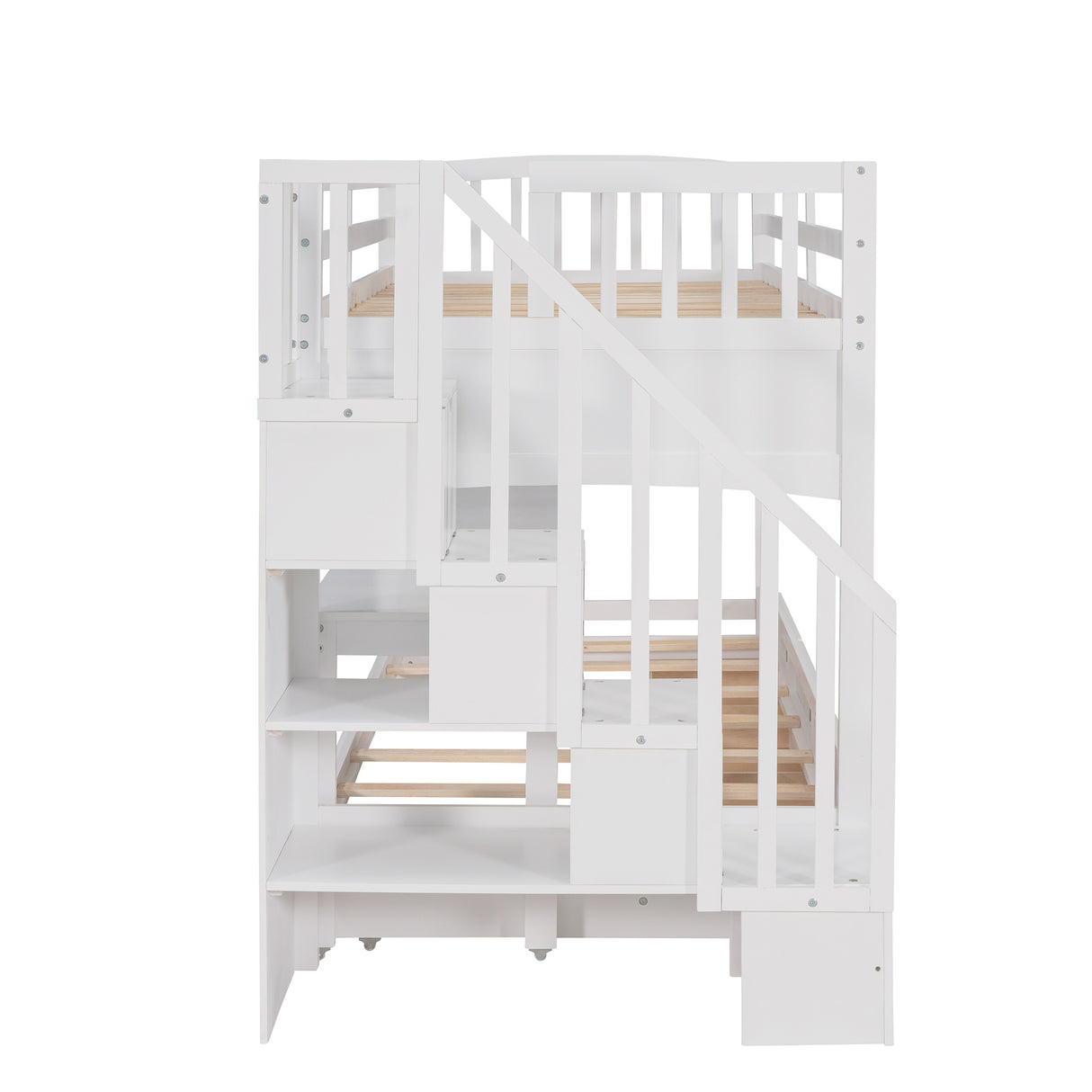 Stairway Twin XL Loft Bed with Twin Size Trundle and 3 Drawers, Storage, Desk, White - Home Elegance USA