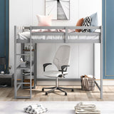 Full Size Loft Bed with Built-in Desk and Shelves,Gray - Home Elegance USA