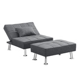 Modern Fabric Single Sofa Bed with Ottoman , Convertible Folding Futon Chair, Lounge Chair Set with Metal Legs . Home Elegance USA
